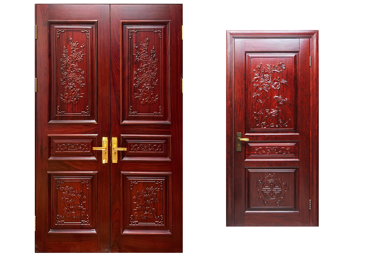 实木雕花门-套装门-古典中式风格原木雕花门